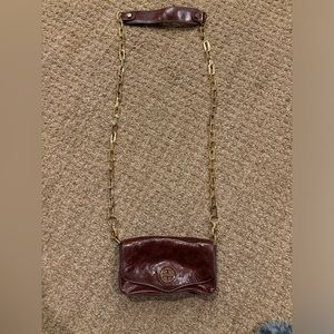 Tory Burch Gold/Brown Leather Small Crossbody Clutch bag